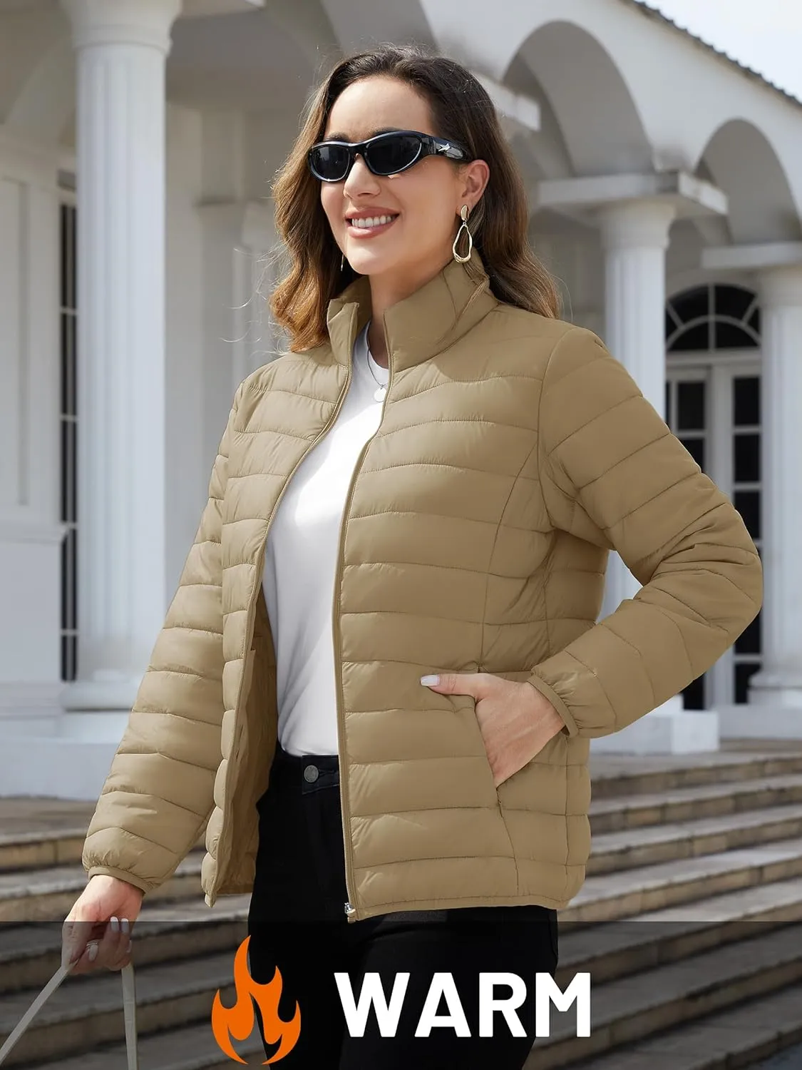 TACVASEN Womens Puffer Jacket Quilted Lightweight Stand Collar Zip Up Alternative Down Coat Warm Winter with 4 Pockets