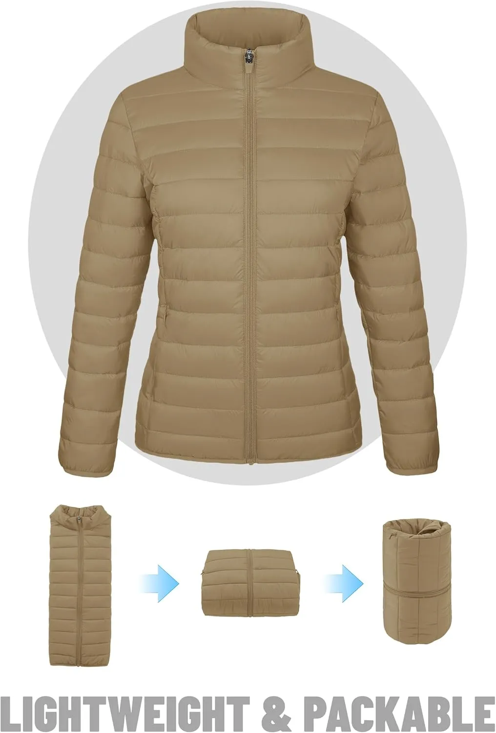 TACVASEN Womens Puffer Jacket Quilted Lightweight Stand Collar Zip Up Alternative Down Coat Warm Winter with 4 Pockets