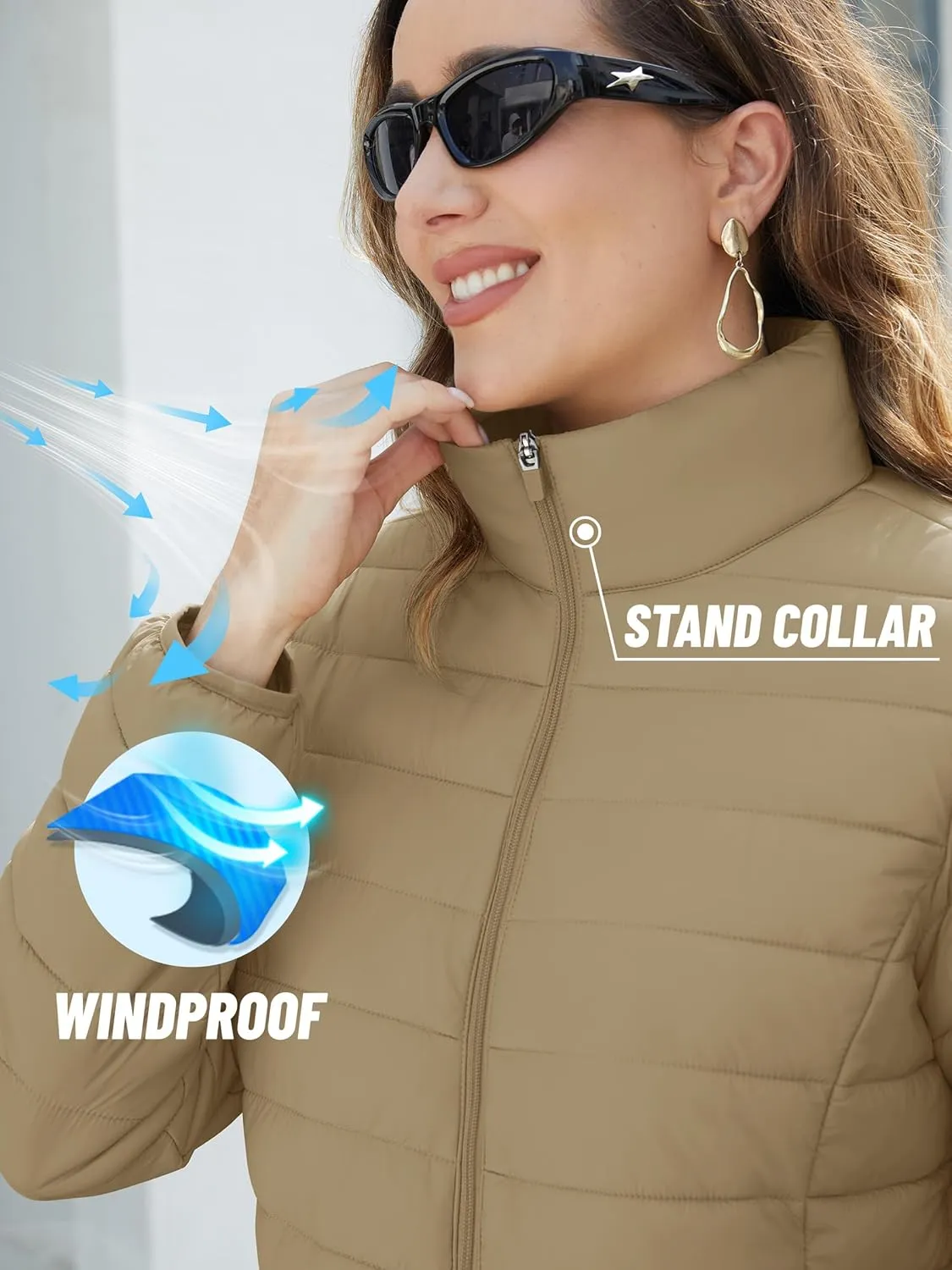 TACVASEN Womens Puffer Jacket Quilted Lightweight Stand Collar Zip Up Alternative Down Coat Warm Winter with 4 Pockets