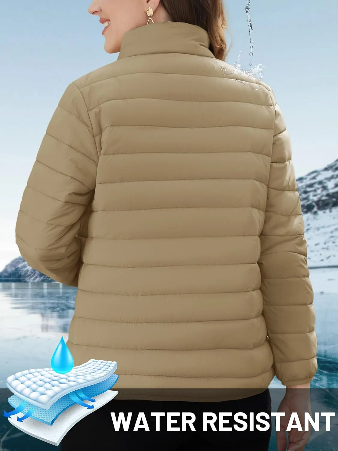 TACVASEN Womens Puffer Jacket Quilted Lightweight Stand Collar Zip Up Alternative Down Coat Warm Winter with 4 Pockets