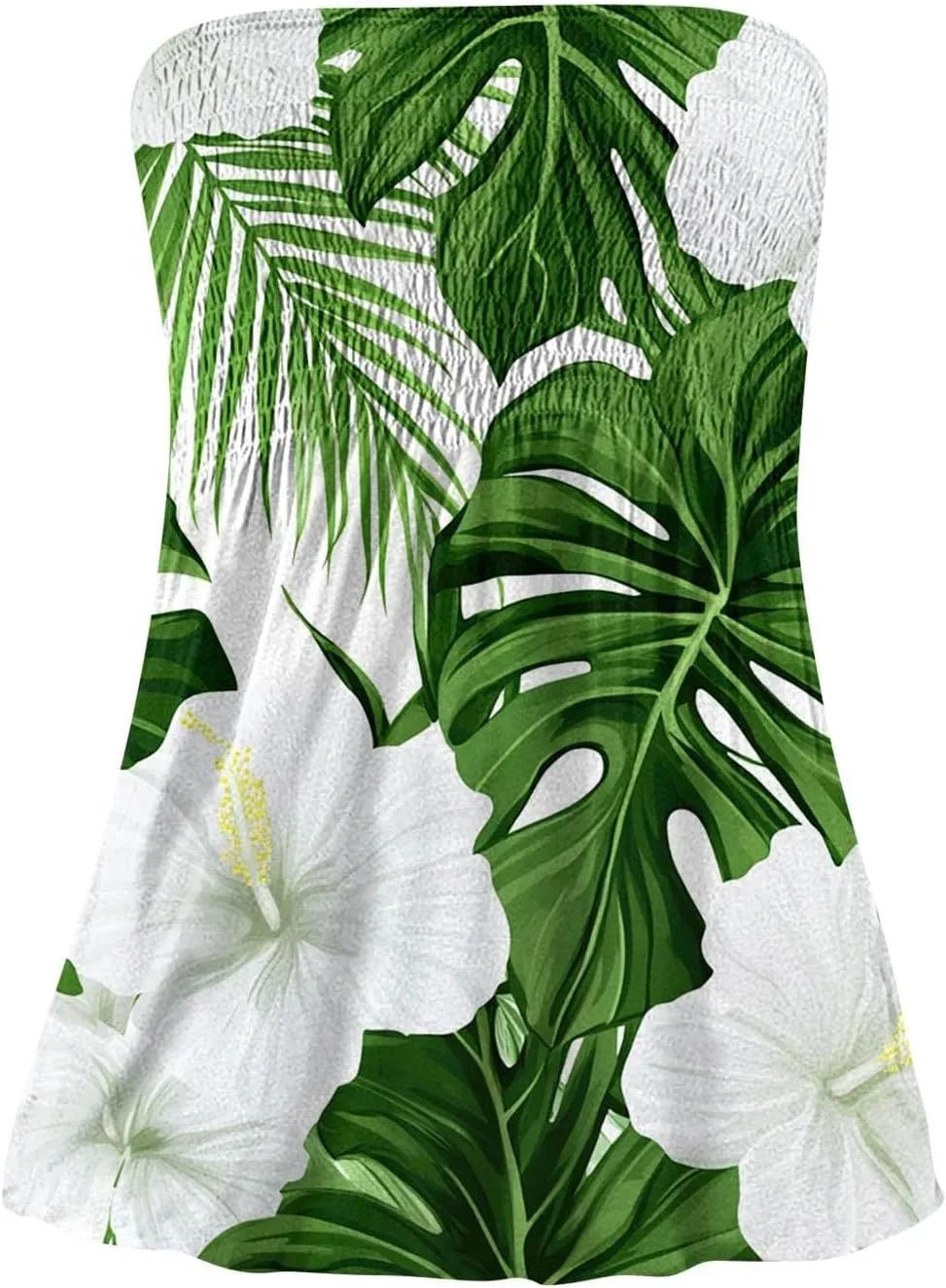 Tube Tops for Women Smocked Strapless Bandeau Tank Tops Sleeveless Hawaiian Print Bandeau Tunics Backless Shirt