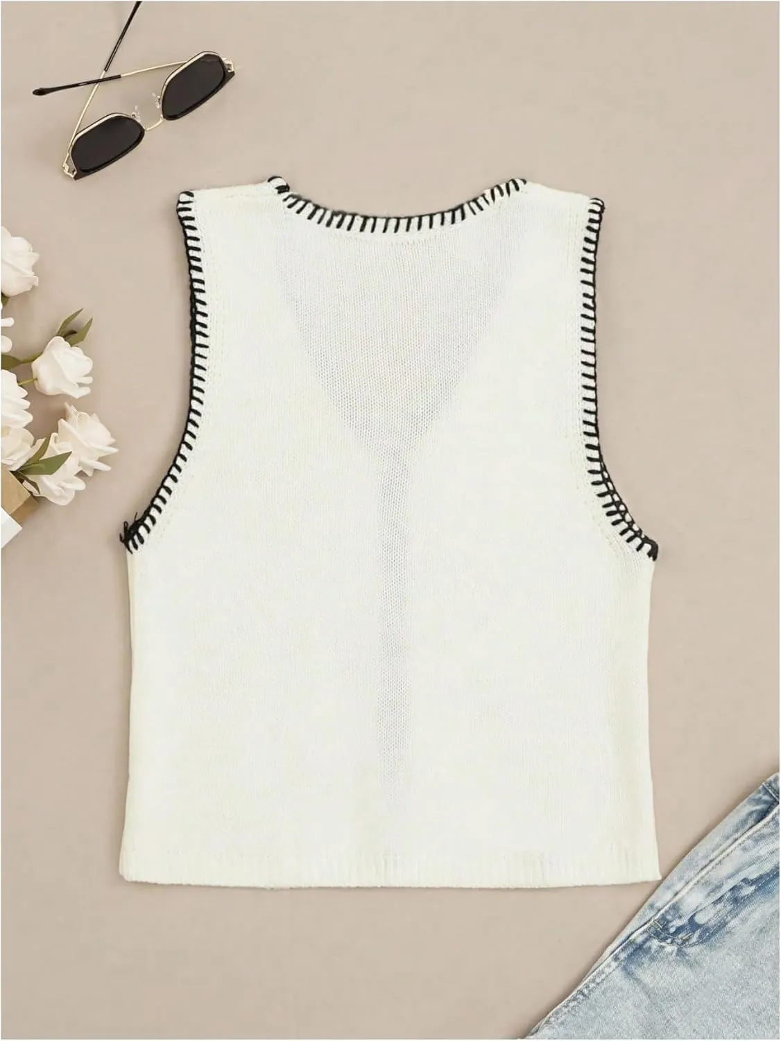 Verdusa Women's Cut Out Sweater Vest V Neck Sleeveless Knitted Vest Tops