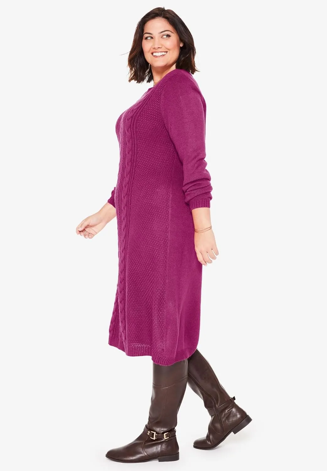 Woman Within Plus Size Cable Knit Sweater Dress