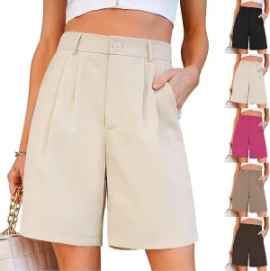 Women Bermuda Shorts High Waisted Dressy Shorts Summer Casual Elastic Waist Tailored Pleated Short with Pockets